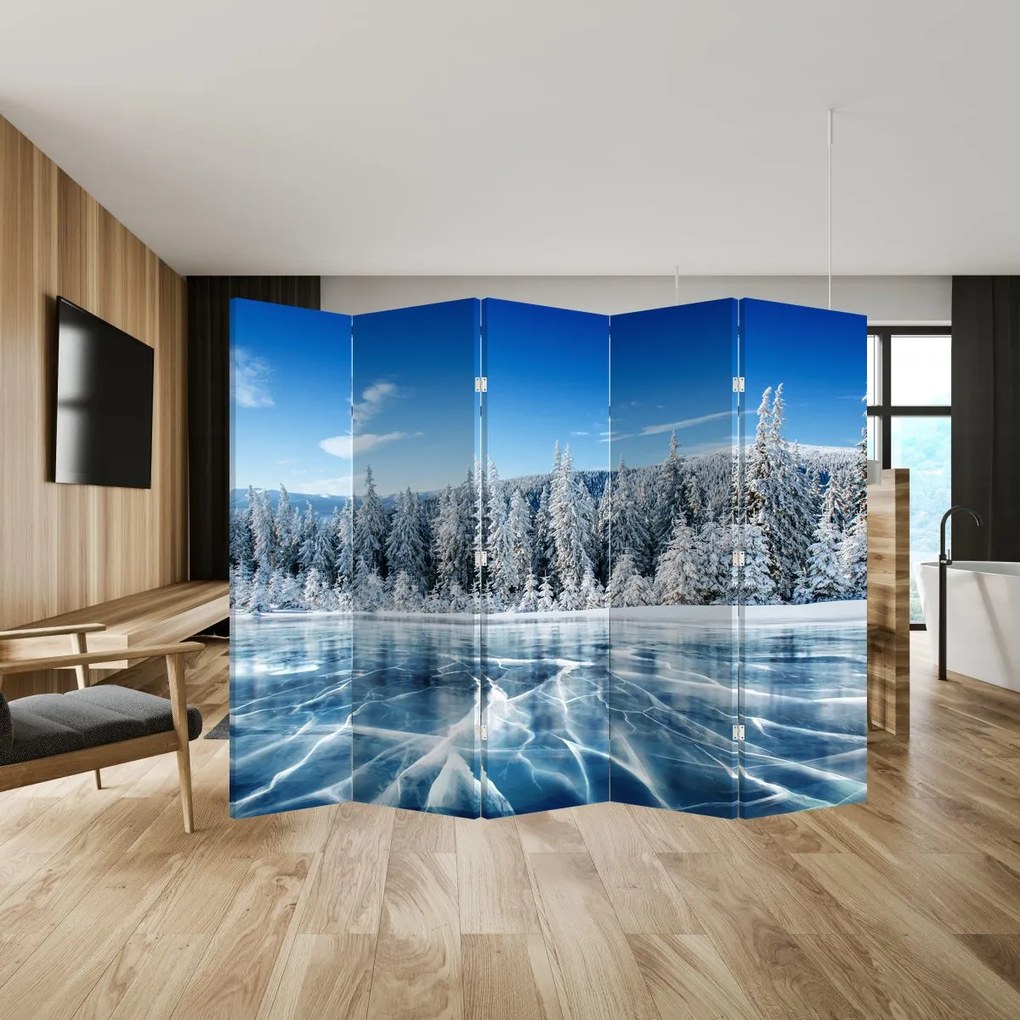 Paravan - Lacul înghețat și copacii înzăpeziți (210x170 cm)