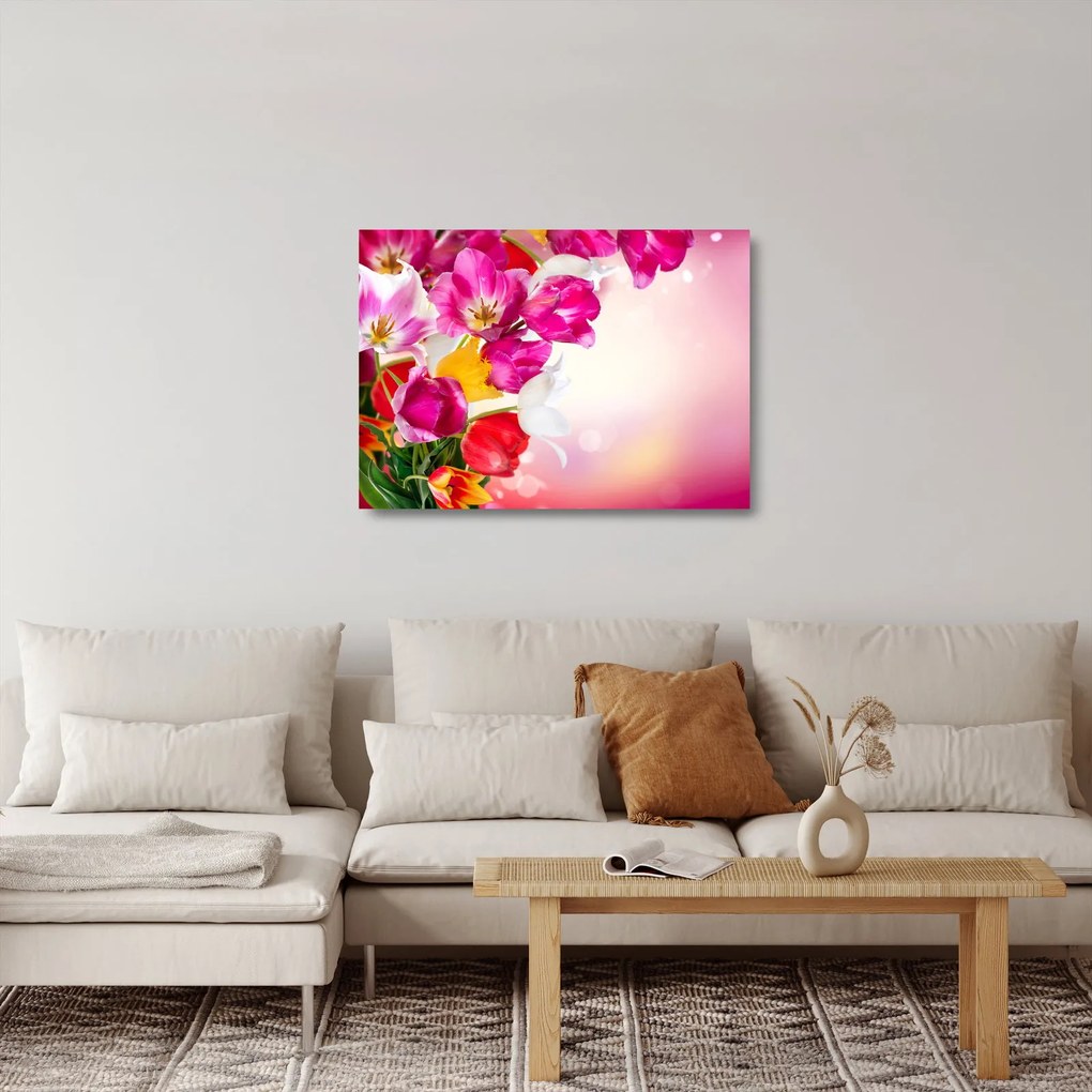 Tablou pe sticlă cu lalele (70x50 cm)