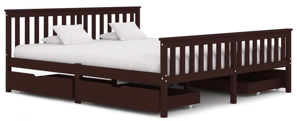3060623 vidaXL Cadru de pat cu 4 sertare maro închis 180x200 cm lemn masiv pin