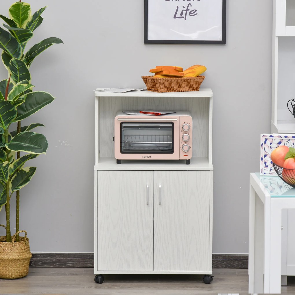 HOMCOM Cărucior cărucior cuptor cu microunde dulap 2 uși - dim. 60,4L x 40,3l x 97H cm - alb | Aosom Romania