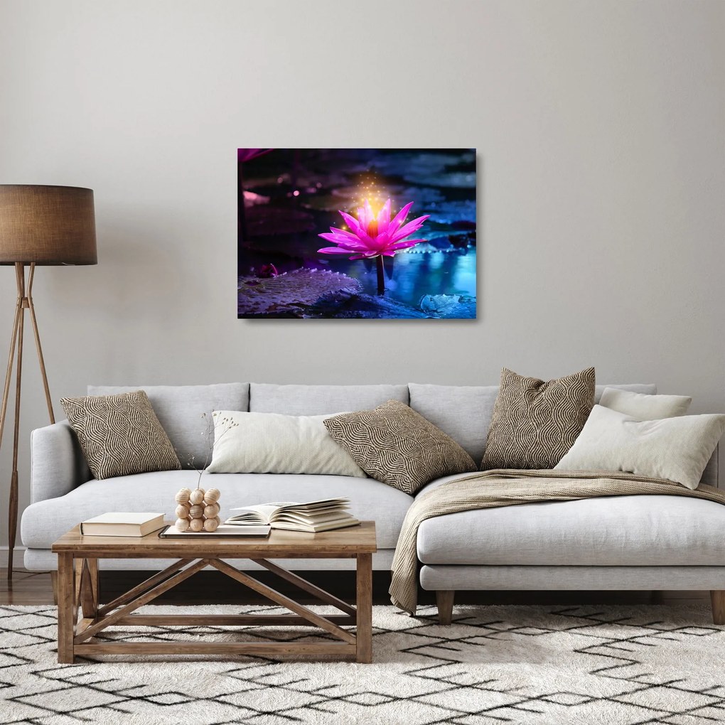 Tablou pe sticlă cu lotus pe apă (70x50 cm)