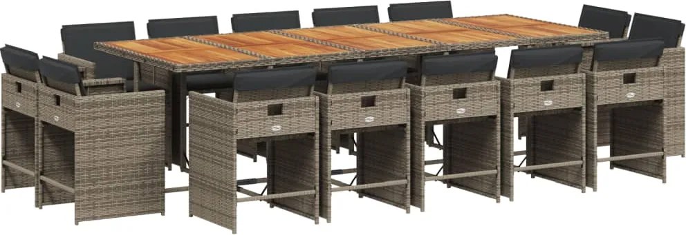 vidaXL Set mobilier de grădină cu perne, 15 piese, gri, poliratan