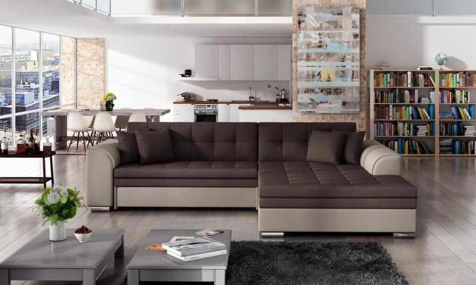 Coltar tapitat, extensibil, 295x80x195 cm, Sorento R01, Eltap (Culoare: Gri pepit / Gri inchis piele)