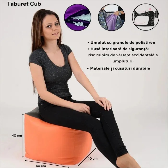 Taburet Cub, Material impermeabil - Black Spotted Cube