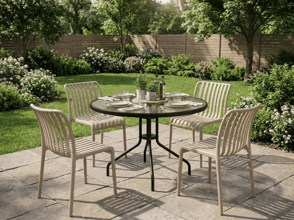 Set de gradina TREGO ISLAND - 4 scaune si masa rotunda ø 90 cm, bej