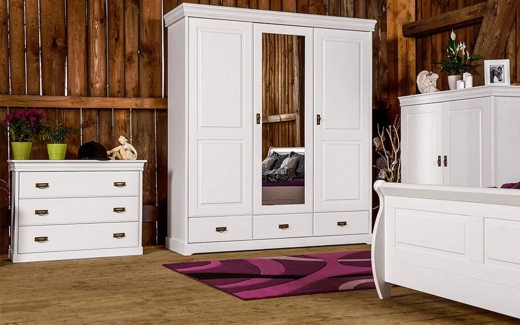 Comodă lemn masiv alb Florence, 107 × 42 × 83 cm