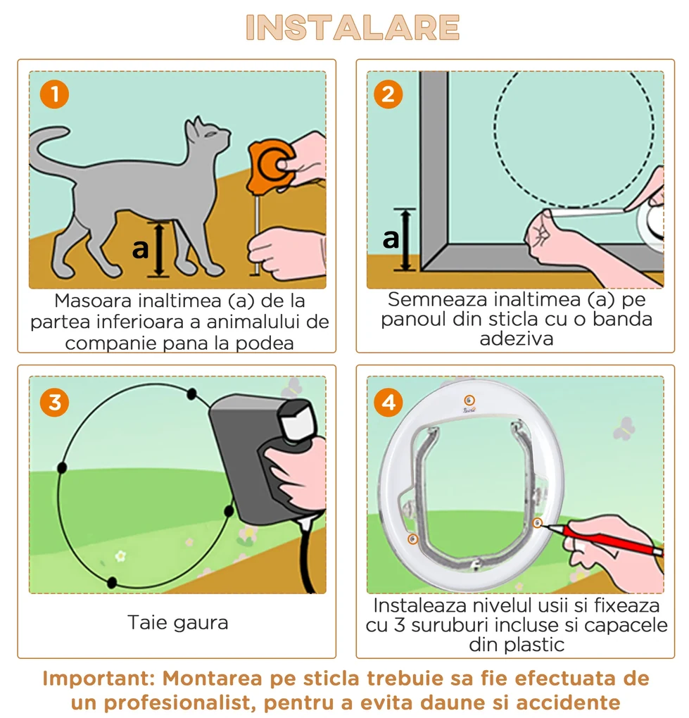 PawHut Ușă Batantă pentru Pisici cu Montaj Simplu, Φ30x4 cm, Alb | Aosom Romania