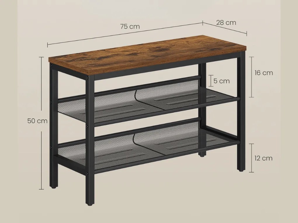 Pantofar TAYLOR cu 2 rafturi 75x50 cm, maro rustic