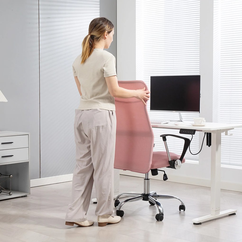 HOMCOM Scaun Ergonomic de Birou cu Înălțime Reglabilă și Spătar din Plasă, Roz | Aosom Romania