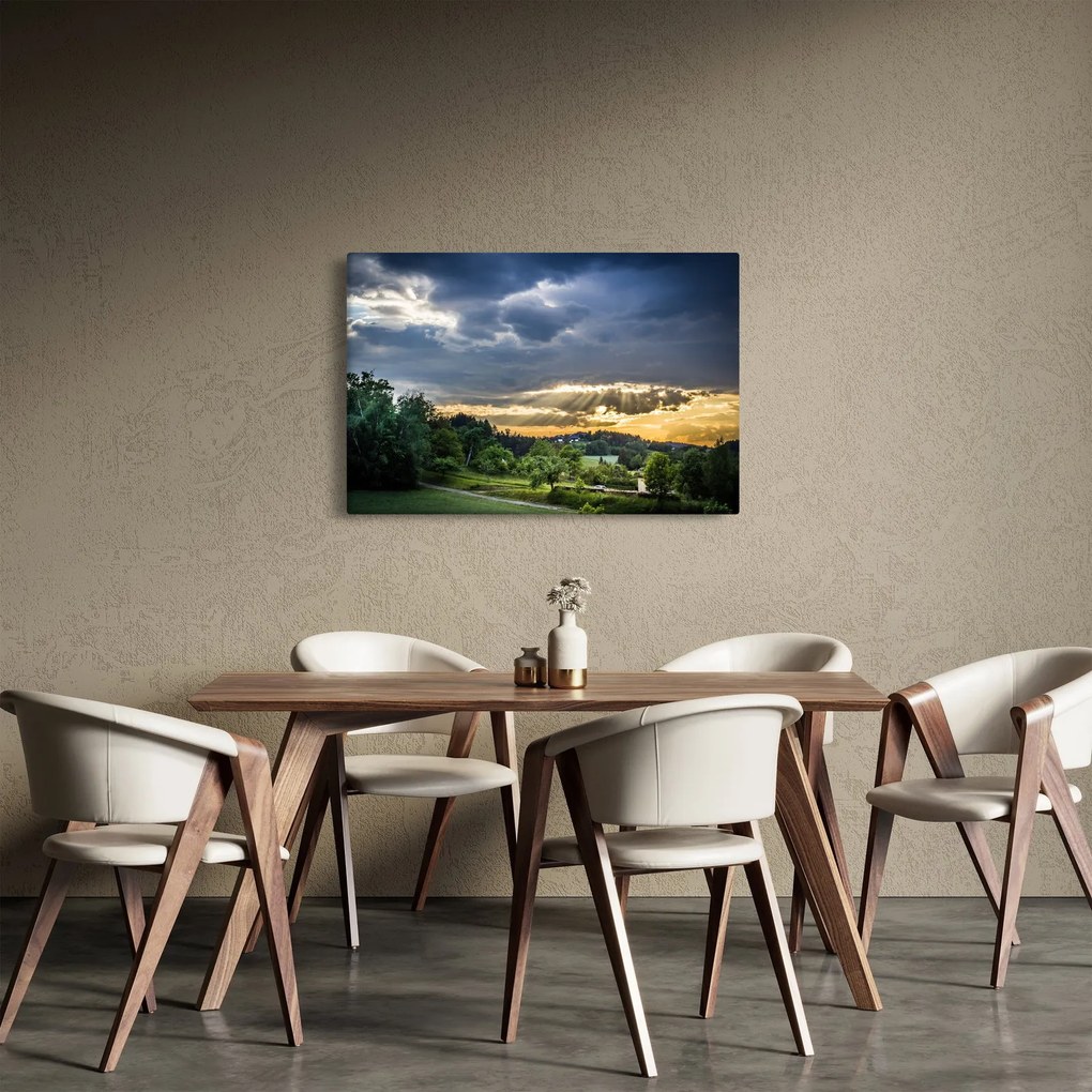 Tablou cu peisaj și raze de soare (90x60 cm)