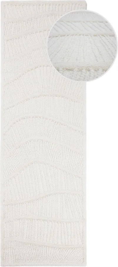 Covor tip traversă alb țesut manual din amestesc de lână 80x230 cm Sculptured Wave – Flair Rugs