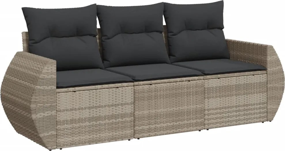 vidaXL Set canapele de grădină cu perne, 3 piese gri deschis poliratan