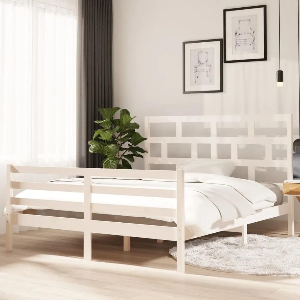 3101294 vidaXL Cadru de pat, alb, 160x200 cm, lemn masiv de pin