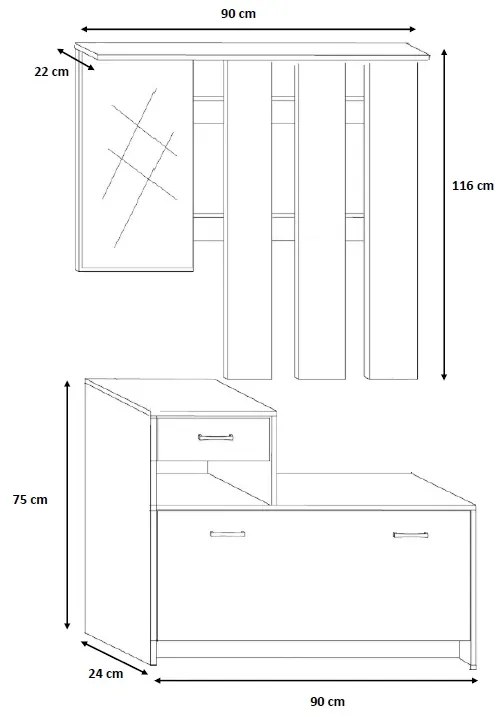 Set mobilier hol Filio, stejar alb, 90x22x116 cm
