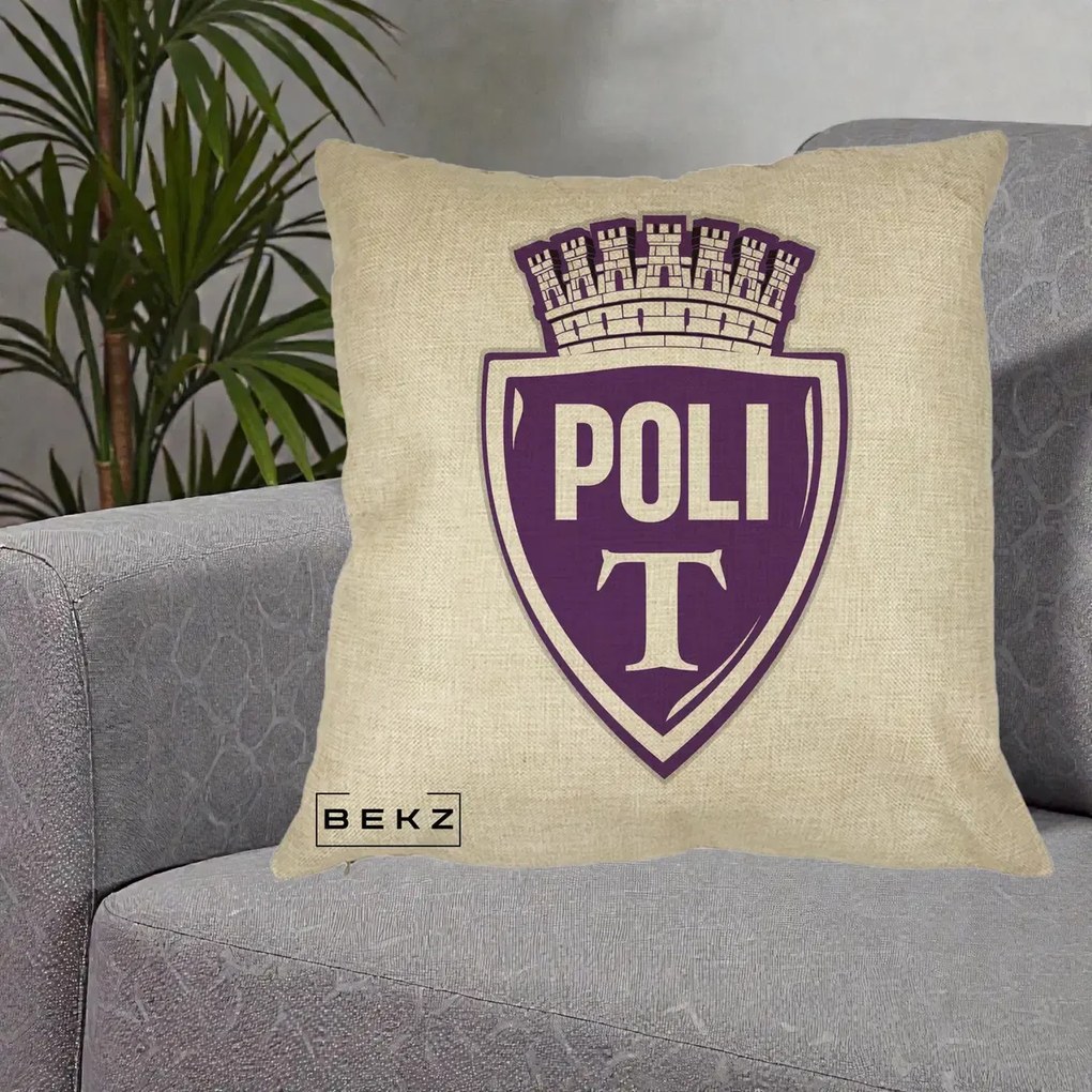 Perna Personalizata Poli Timisoara Fotbal, 40x40 cm, Crem, Husa Detasabila, Perna Inclusa, BEKZ®