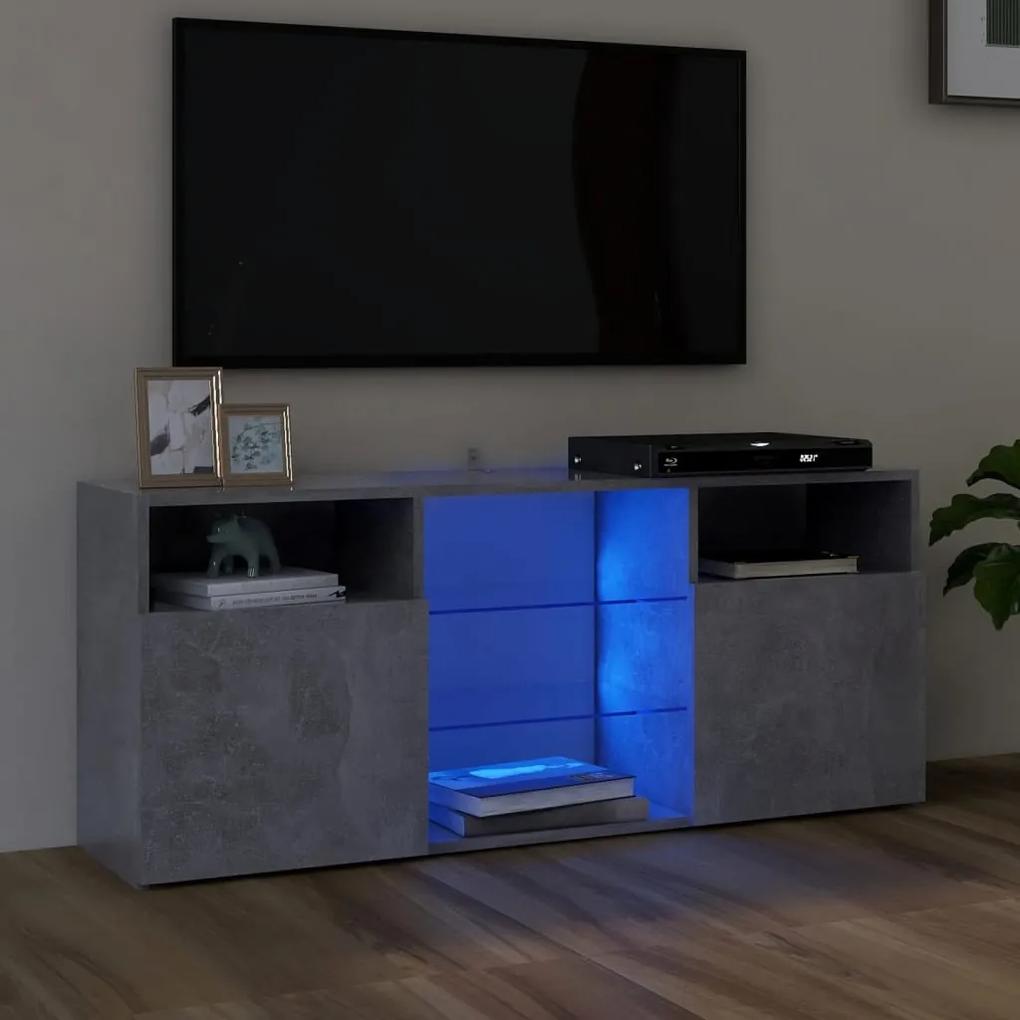 Comoda TV cu lumini LED, gri beton, 120x30x50 cm