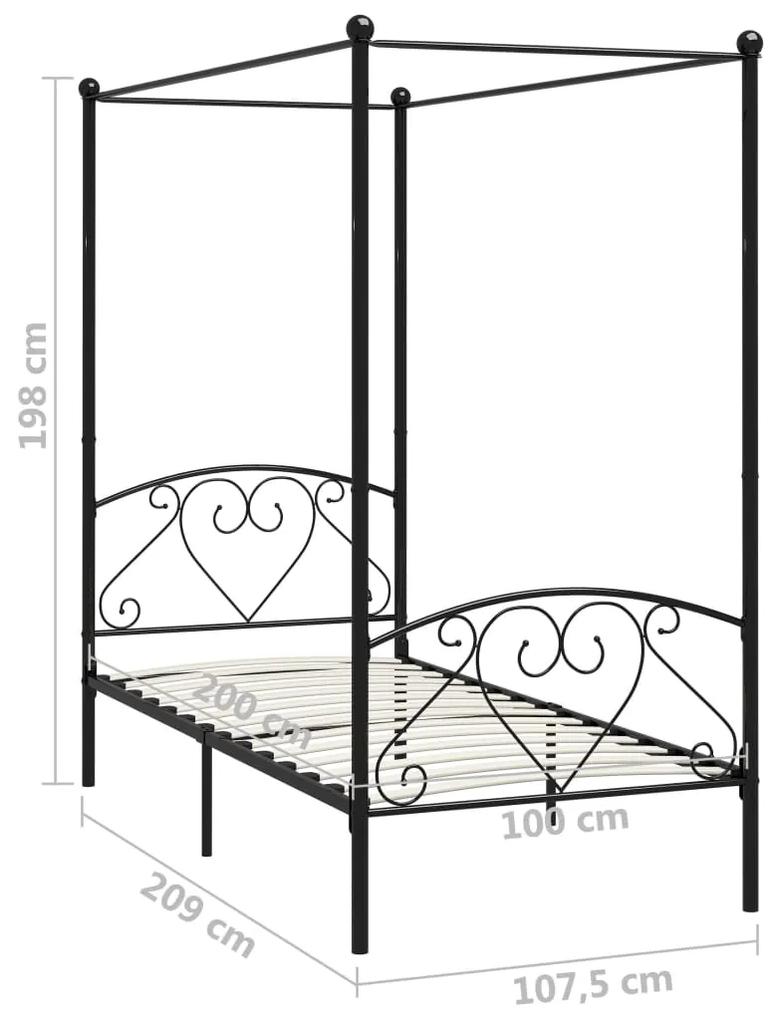 Cadru de pat cu baldachin, negru, 100 x 200 cm, metal Negru, 100 x 200 cm