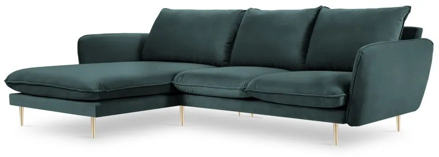Coltar tapitat Vienna 5 locuri velvet/picioare gold – L255 x l170 x h95