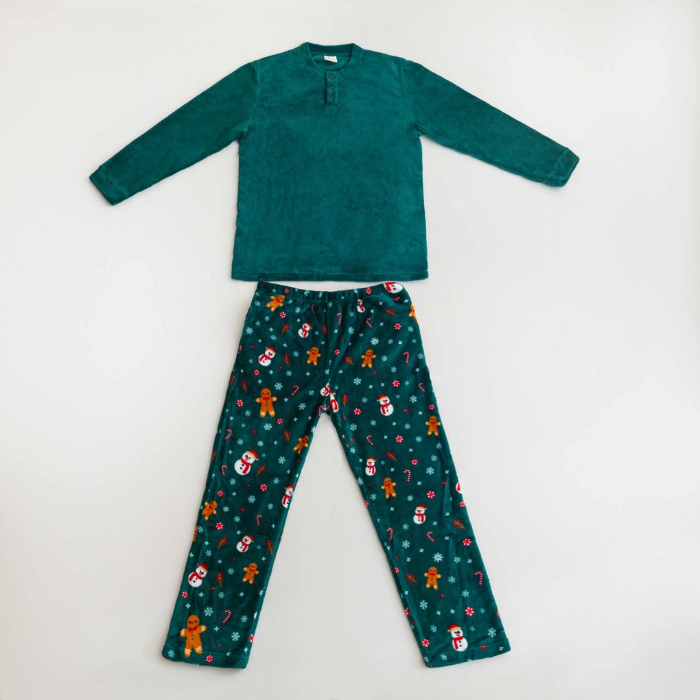 Pijama Cocolino microplus SNOWMAN AND GINGERBREAD verde - diverse marimi Marime: XL