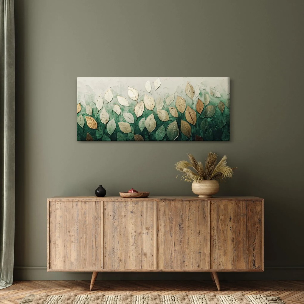 Tablou - Frunze verzi-aurii (120x50 cm)