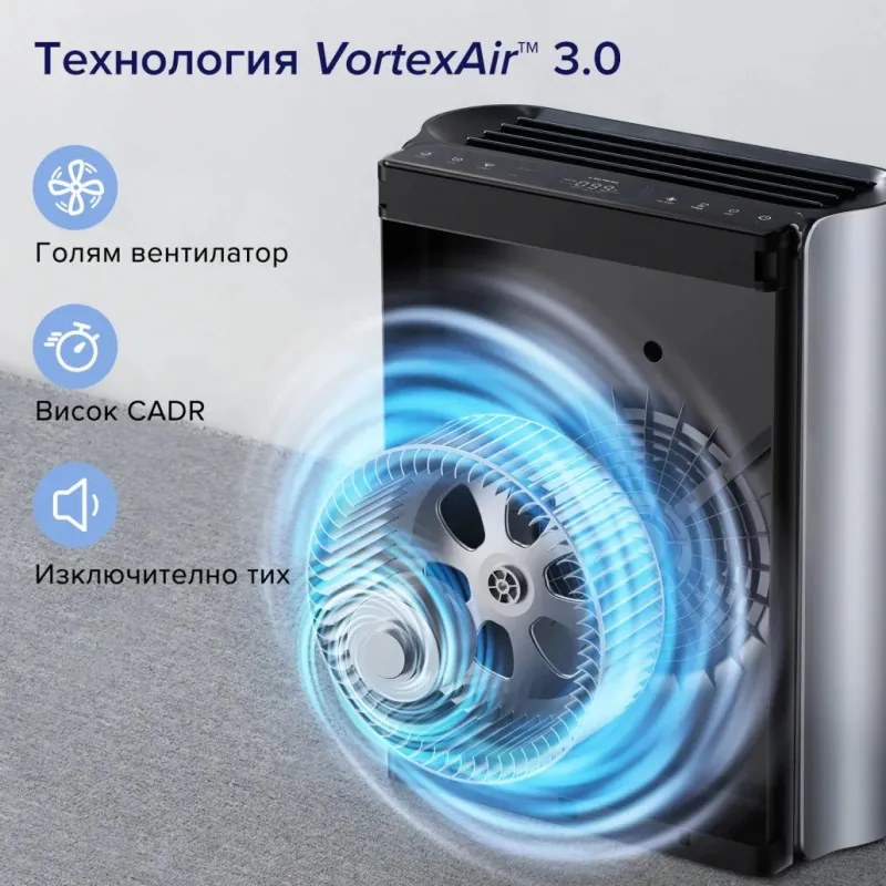 Purificator de aer Levoit EverestAir, 70W, 130 m², 612 m³/h, 5 viteze, Wi-Fi, Timer, HEPA, Mod noapte, Alb/Gri