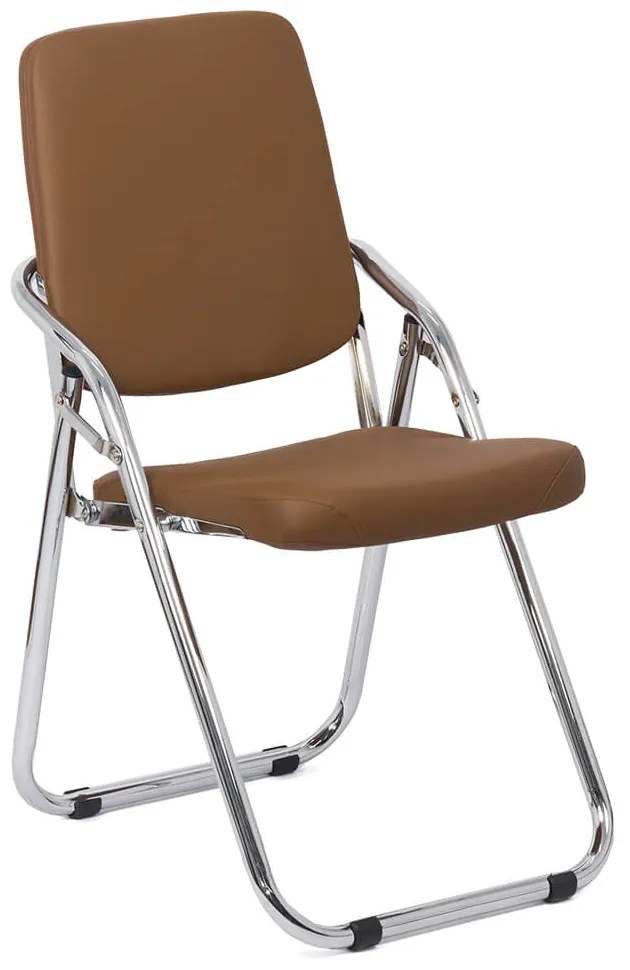 Scaune pliante maro HRC 609 din piele ecologică cu cadru metalic cromat