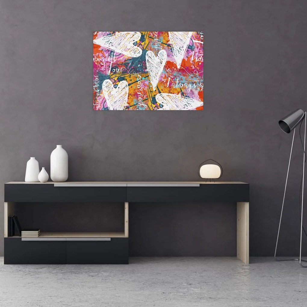 Tablou pe sticlă - Inima pe un fundal abstract (70x50 cm)