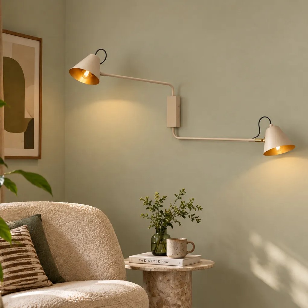 Lampă de perete modernă Taupe cu interior auriu reglabilă cu 2 lumini - Lune