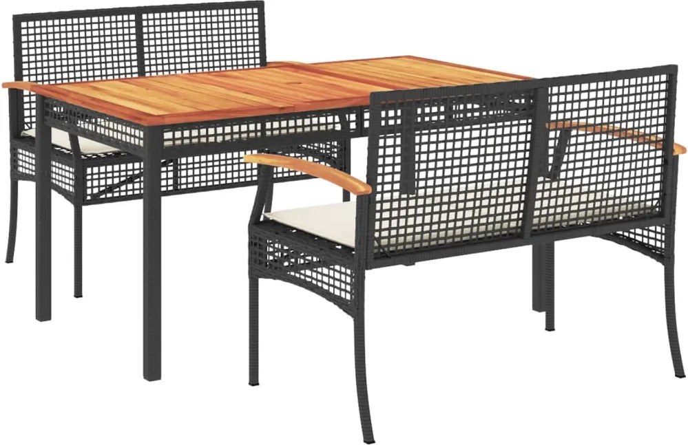 vidaXL Set mobilier de grădină cu perne, 3 piese, negru, poliratan