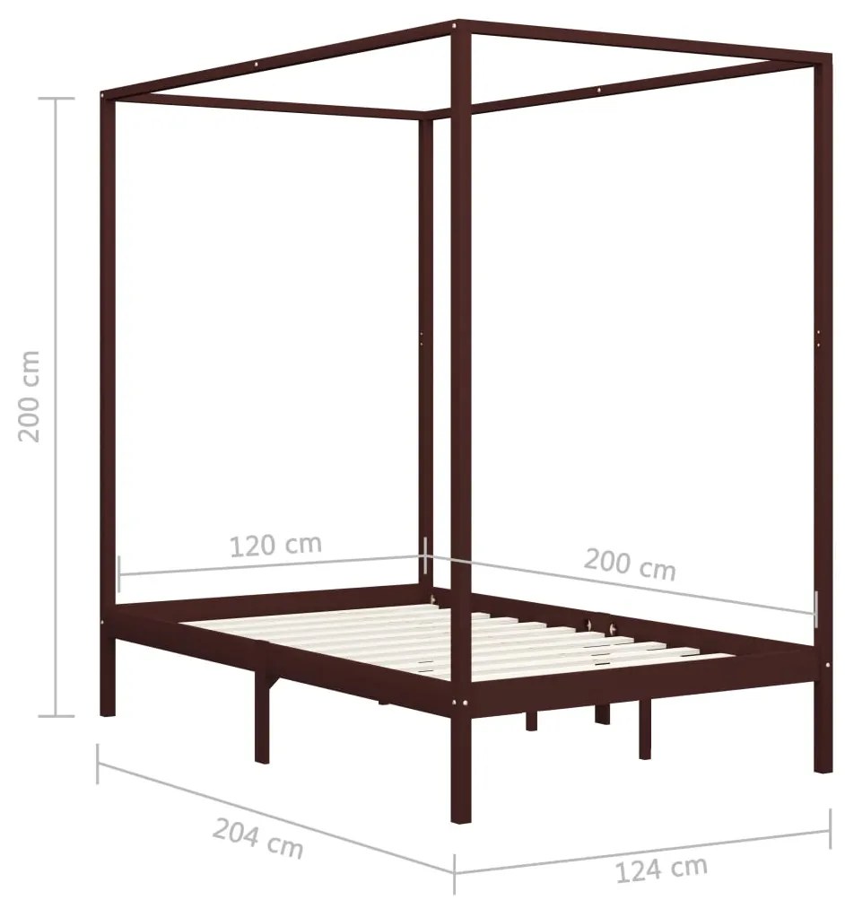 Cadru pat cu baldachin, maro inchis, 120x200 cm, lemn masiv pin Maro inchis, 120 x 200 cm