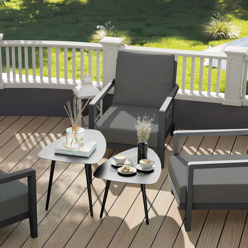 Outsunny Set 2 măsuțe de cafea, rezistent la intemperii, masă pentru balcon din oțel, măsuță laterală cu design geometric Negru | Aosom Romania