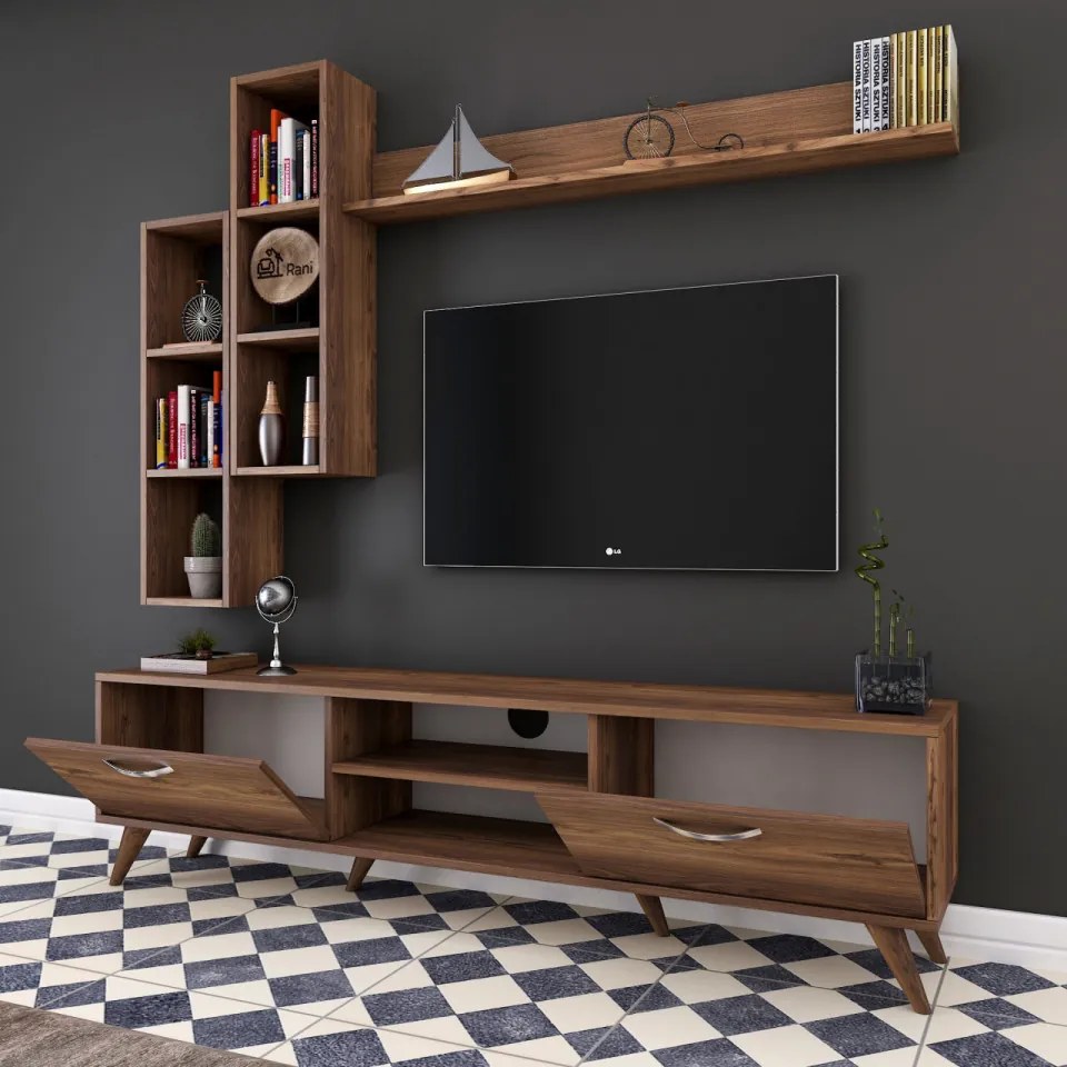 Set Comoda TV si Rafturi de Perete M16 - 262, Nuc