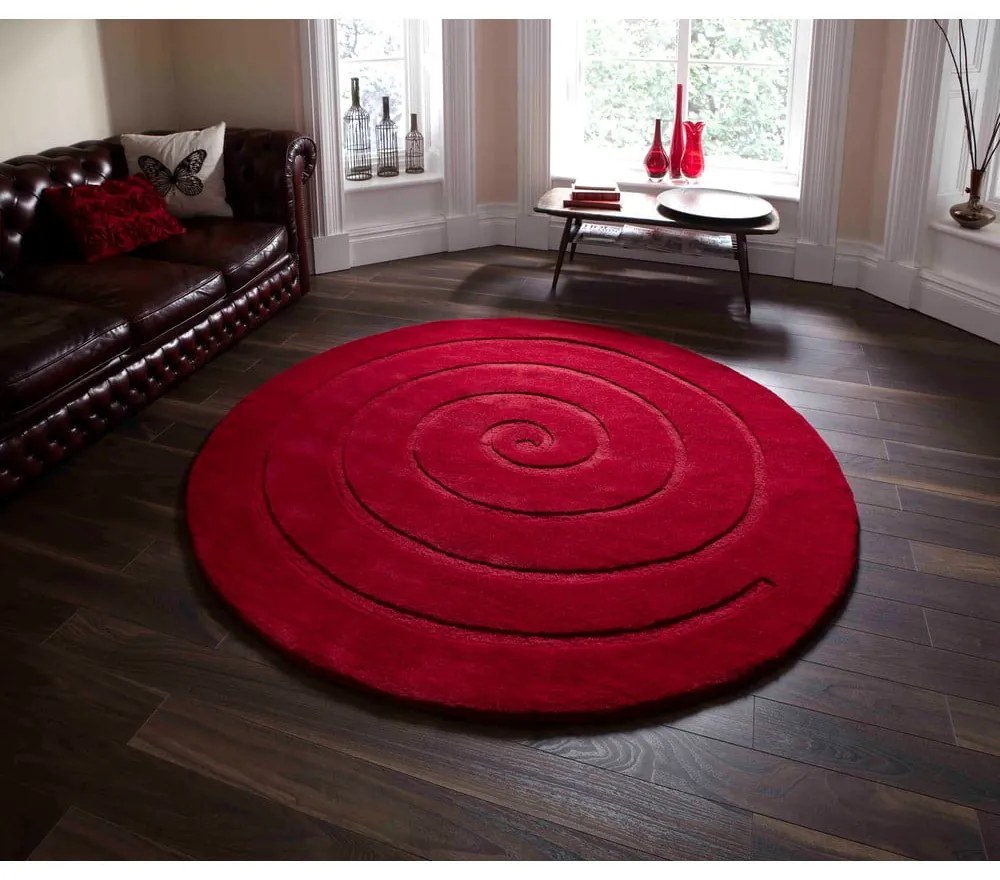 Covor rotund din lână Think Rugs Spiral, ⌀ 140 cm, roșu rubin