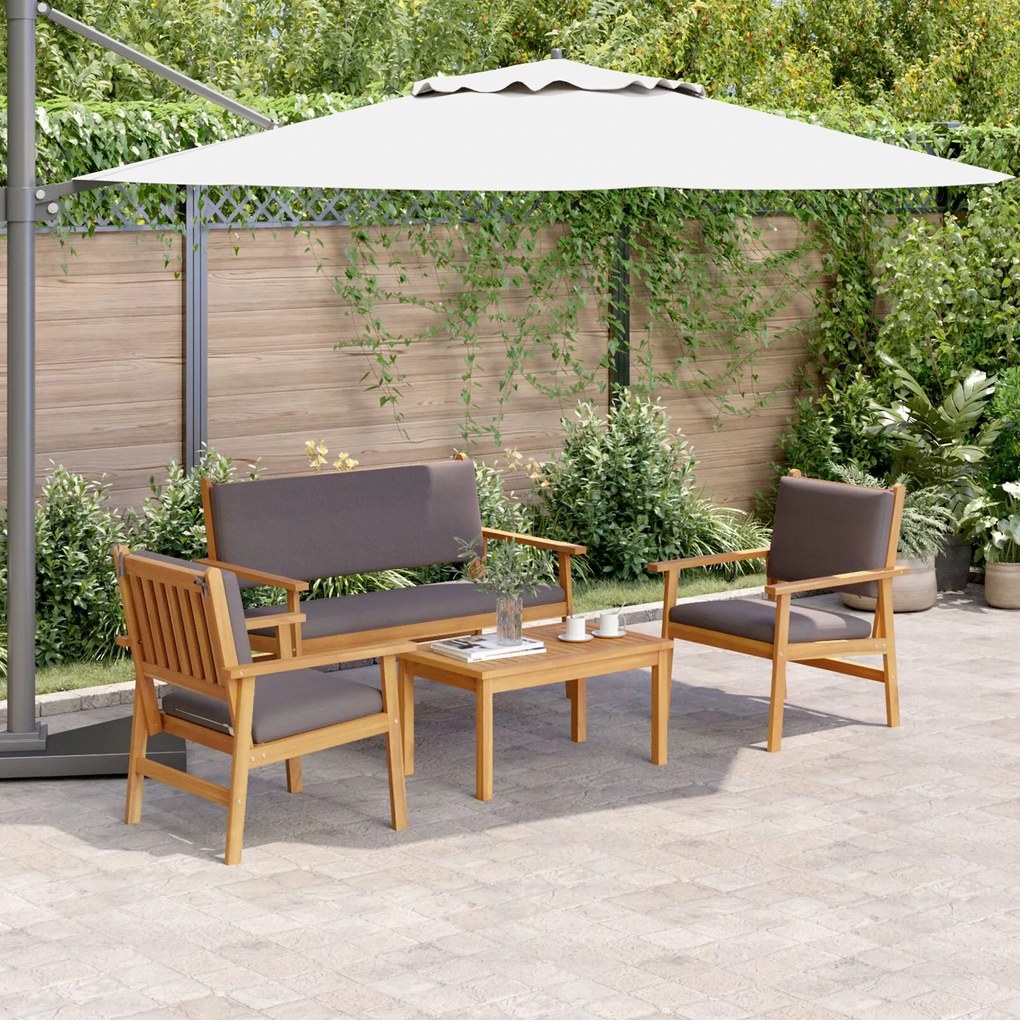 vidaXL Set de canapea de grădină, 4 piese, cu perne, lemn masiv acacia