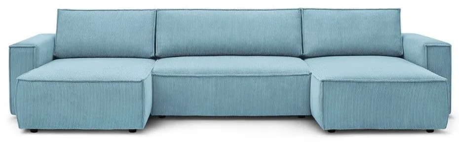 Colțar verde mentă extensibil/cu spațiu de depozitare cu tapițerie din catifea reiată (în formă de "U") Nihad – Bobochic Paris