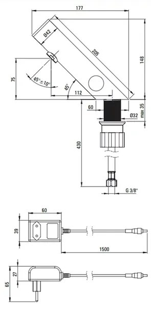Baterie lavoar cu senzor reglare temperatura si alimentare electrica negru Deante Sense