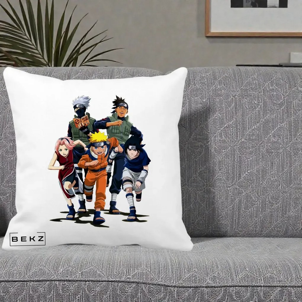 Perna Personalizata Naruto Echipa 7 Kakashi Sensei, 40x40 cm, Alba Mata, Husa Detasabila, Perna Inclusa, BEKZ®