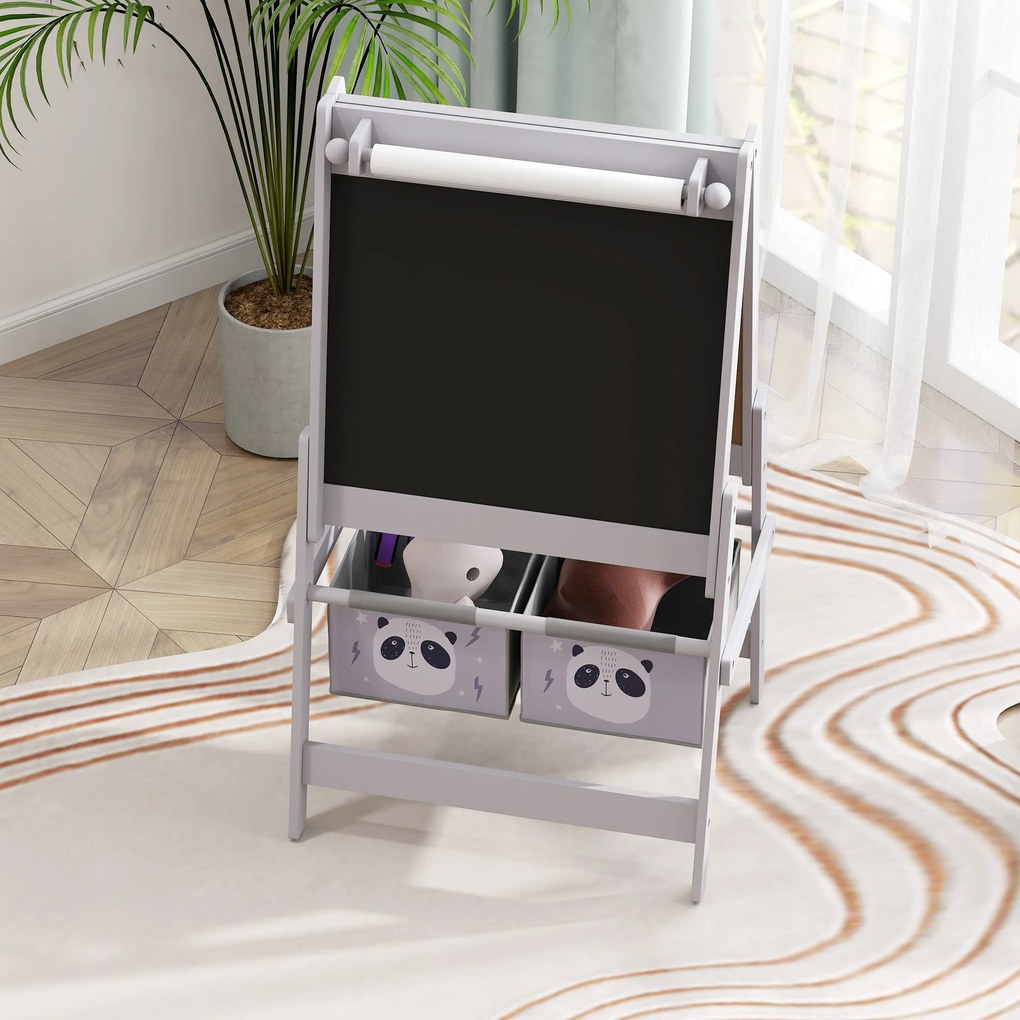 AIYAPLAY Tablă pentru Copii 3-În-1 cu 2 Rafturi și Șevalet din Lemn pentru Copii de 3-8 Ani, 54x46,5x93 cm, Roz | Aosom Romania