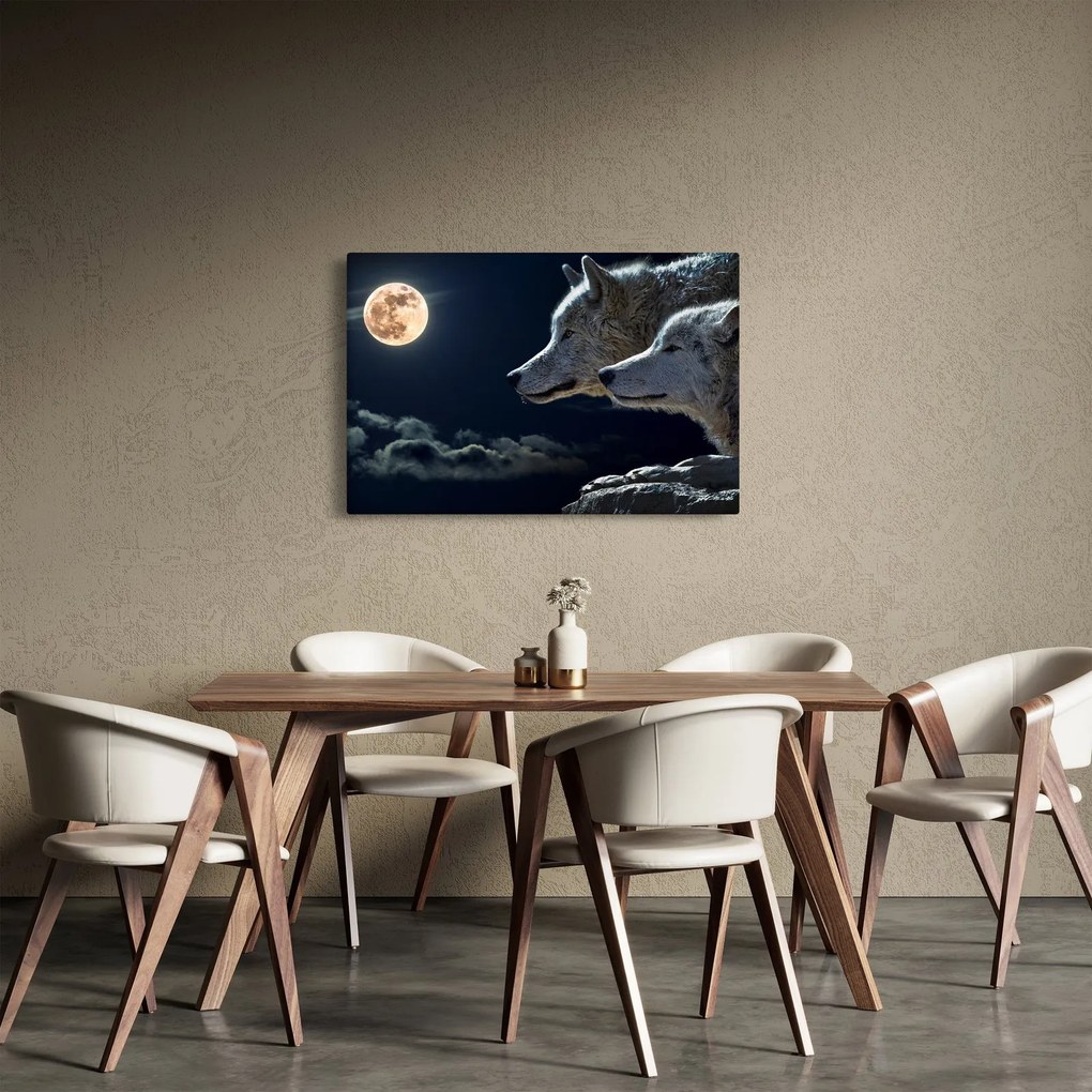 Tablou cu lupi în lună (90x60 cm)