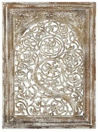 Decoratiune de perete din lemn sculptat antichizat alb 76x106 cm