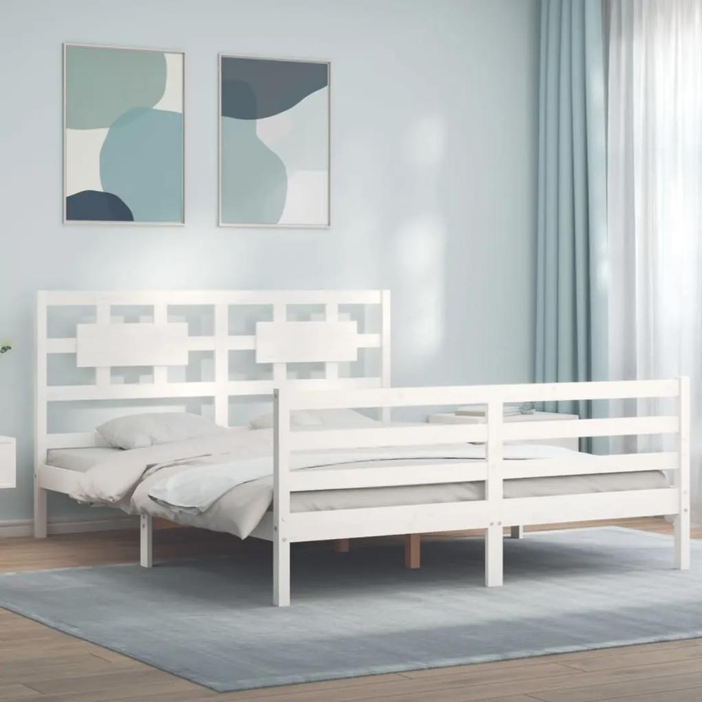3194452 vidaXL Cadru de pat cu tăblie, alb, 160x200 cm, lemn masiv