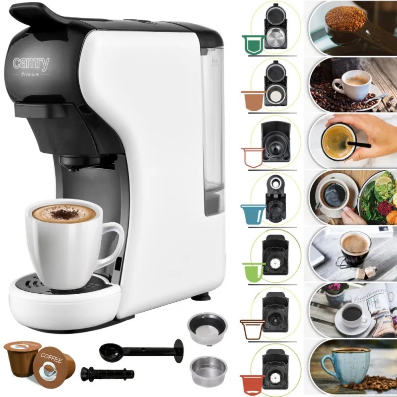 Espressor cafea macinata si capsule 9 in 1 Camry CR 4414, 3000W, 19 bar, Negru/Alb