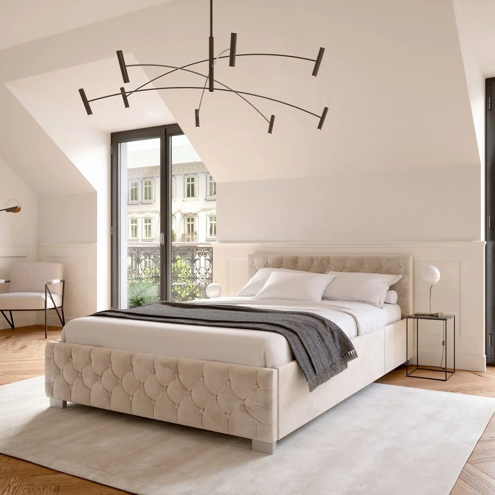 Pat tapitat Nizza 120 x 200 cm cu iluminare LED de culoare bej