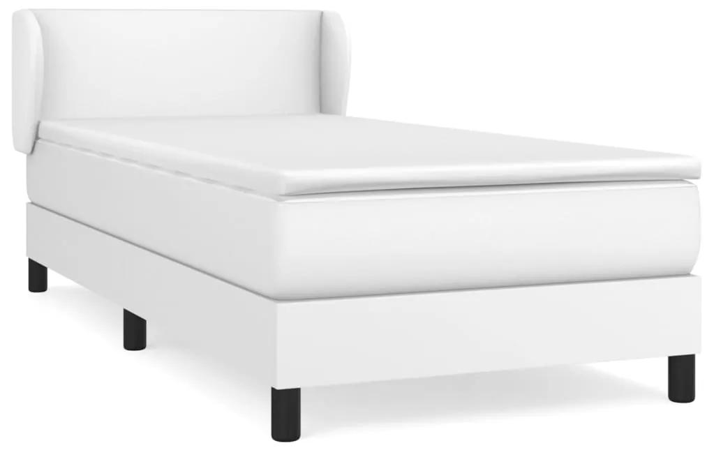 Pat box spring cu saltea, alb, 90x190 cm, piele ecologica Alb, 90 x 190 cm, Design simplu