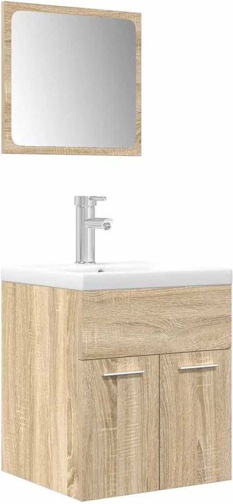 vidaXL Set mobilier de baie, 3 piese, stejar sonoma, lemn prelucrat