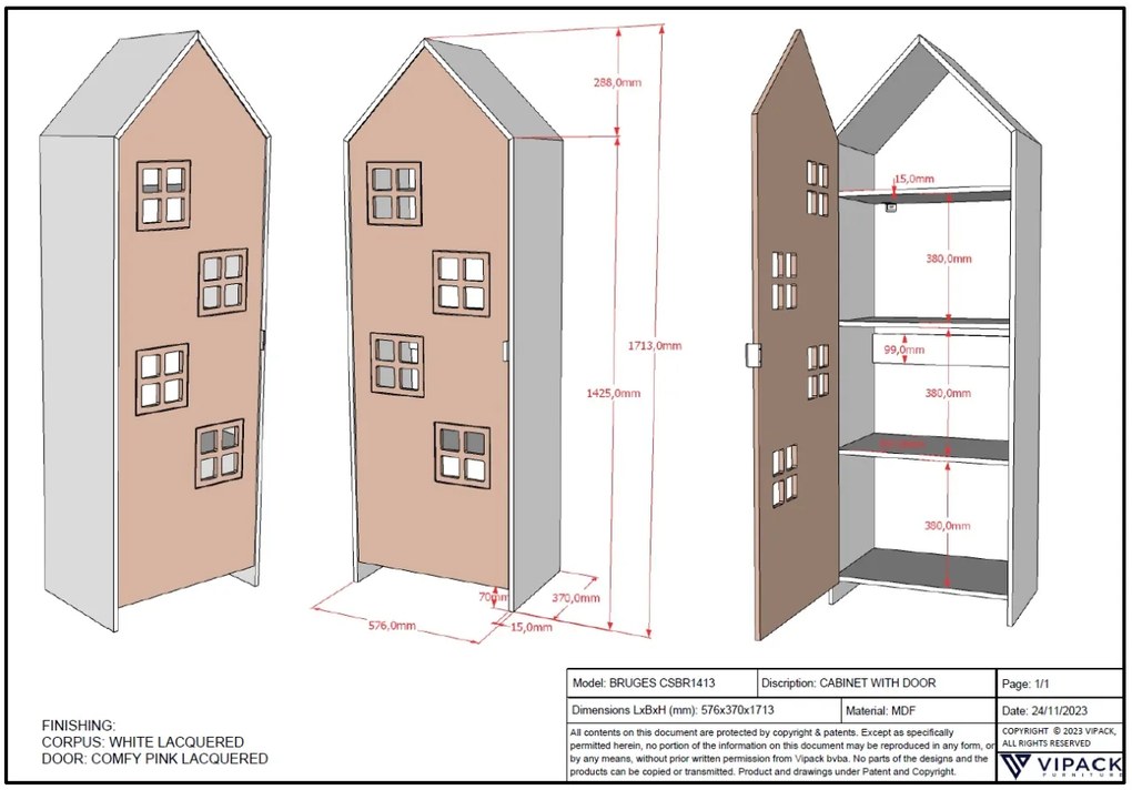 Dulap Căsuță, Roz, (MDF) – CASAMI – Vipack