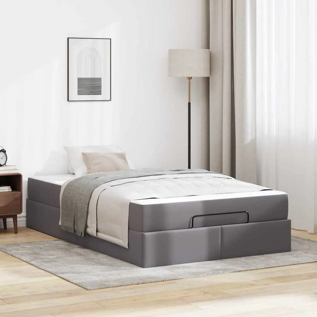 vidaXL Cadru de pat cu saltea Gri 120 x 200 cm Piele artificială