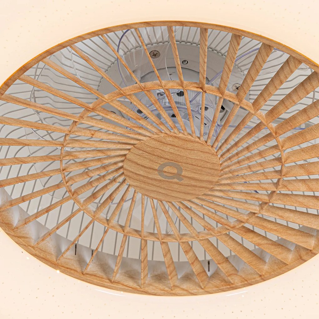 Ventilator de tavan cu imprimeu lemn cu efect de stea 60cm incl. LED Dimmable cu telecomandă - Climo