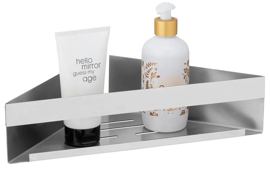 Raft pentru baie argintiu mat de colț autoadeziv din oțel inoxidabil Genova – Wenko