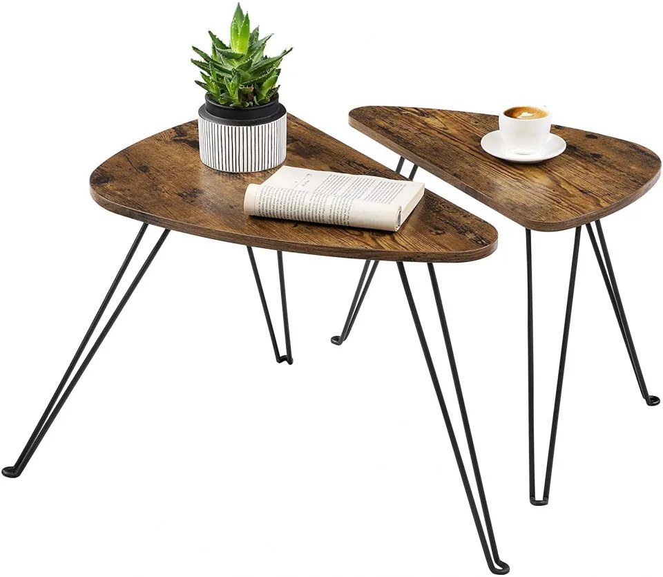 MAI16 - Set de 2 Masute cafea, 60 cm si 52 cm, masa living, dormitor, hol - Maro, stil industrial